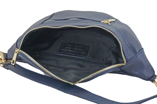 Damska torebka nerka skórzana z kieszenią - Granatowa