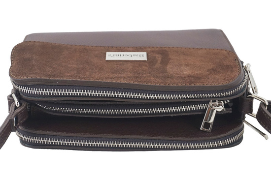 Torebka skórzana crossbody zamszowa - Brązowa ciemna 