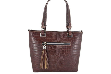 Klasyczna torebka na ramię - CROCO - Beżowa ciemna 