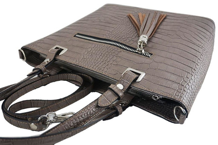 Klasyczna torebka na ramię - CROCO - Beżowa ciemna 