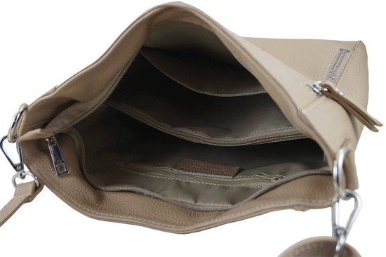 Praktyczna skórzana torebka na ramię - Beżowa 