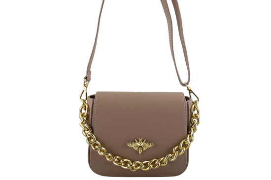 Modna torebka skórzana ze złotym łańcuszkiem - Różowa pudrowa 