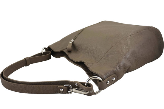 Pojemny skórzany worek na ramię - Beżowy ciemny