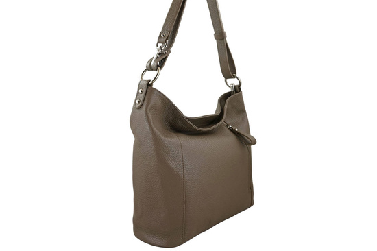 Pojemny skórzany worek na ramię - Beżowy ciemny