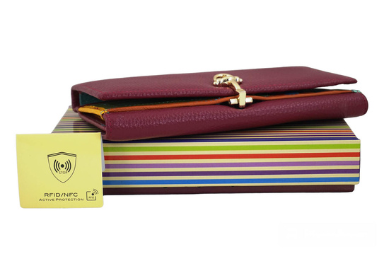 Duży portfel ze złotym zapięciem - Fuksja