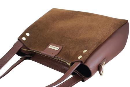 Klasyczna torebka skórzana z zamszem - Brązowa 