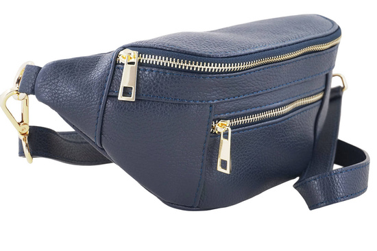 Damska torebka nerka skórzana z kieszenią - Granatowa