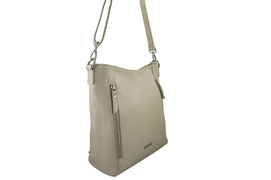 Praktyczna skórzana torebka na ramię - Beżowa jasna 