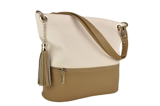 Skórzana torebka worek Barberinis- Beżowo-brązowa