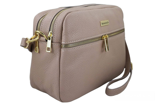 Pojemna torebka skórzana dwukomorowa - Różowa pudrowa