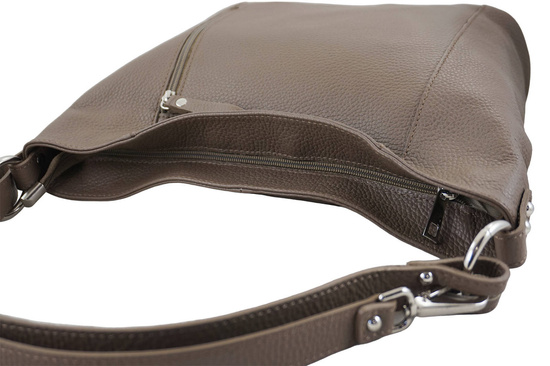 Pojemny skórzany worek na ramię - Beżowy ciemny