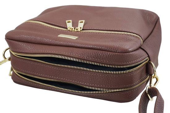 Pojemna torebka skórzana dwukomorowa - Brązowa 