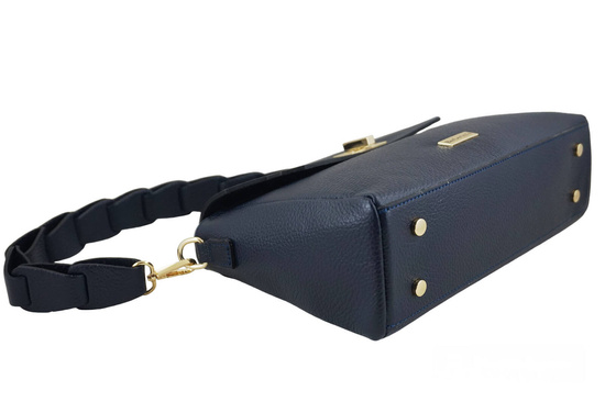 Skórzana torebka na ramię z plecionym paskiem - Granatowa