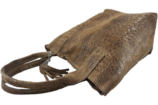 Modny worek skórzany - CROCO - Beżowy ciemny