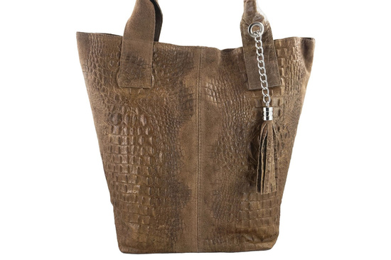 Modny worek skórzany - CROCO - Beżowy ciemny