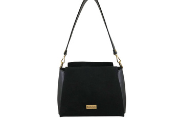 Torebka miejska z naturalnego zamszu i skóry - Czarna