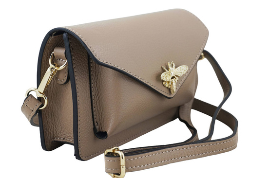 Beżowa ciemna torebka wizytowa skórzana