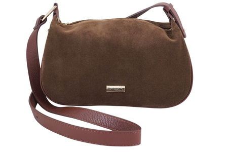 Elegancka torebka zamszowa na ramię - Brązowa