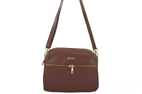 Pojemna torebka skórzana dwukomorowa - Brązowa 