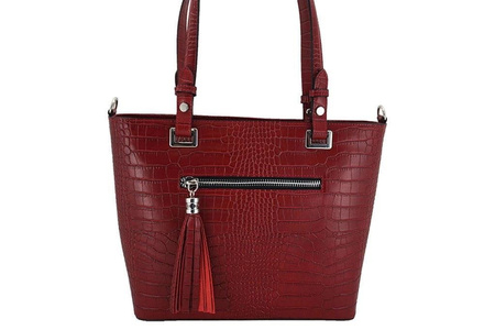 Klasyczna torebka na ramię - CROCO - Beżowa ciemna 