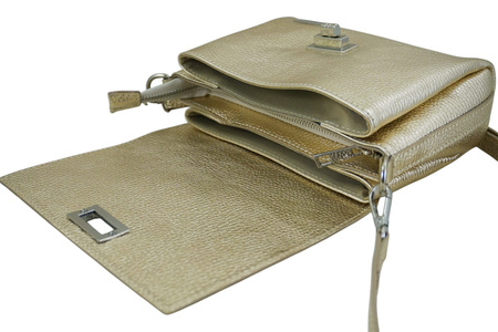 Skórzana torebka damska metalizowana - Złota 