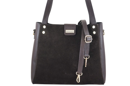 Klasyczna torebka skórzana z zamszem - Brązowa ciemna 