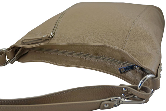 Pojemny skórzany worek na ramię - Beżowy