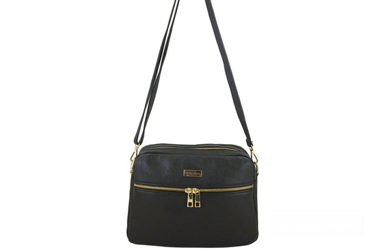 Pojemna torebka skórzana dwukomorowa - Czarna 