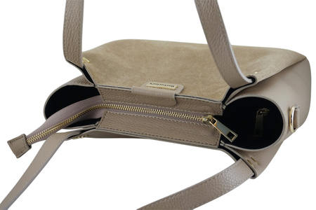 Klasyczna torebka skórzana z zamszem - Beżowa 