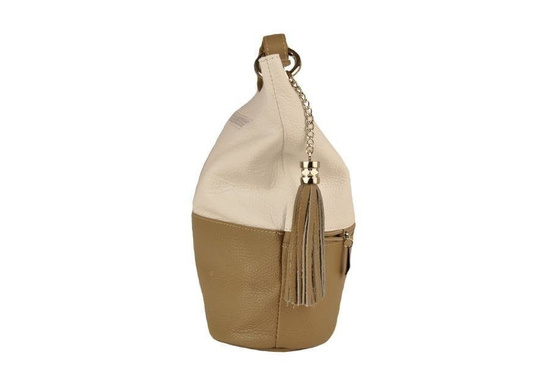 Skórzana torebka worek Barberinis- Beżowo-brązowa