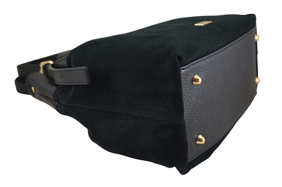 Elegancka torebka damska z naturalnego zamszu - Czarna 