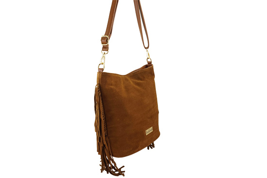 Zamszowa torebka boho z frędzlami - Brązowa jasna 