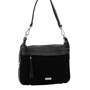 Skórzana torebka z zamszowym akcentem - Czarna