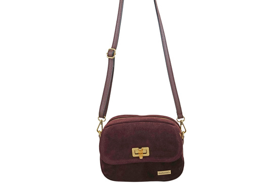 Mała zamszowa listonoszka ze złotym zapięciem - Bordowa 