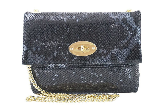 Listonoszka skórzana na łańcuszku - Czarna