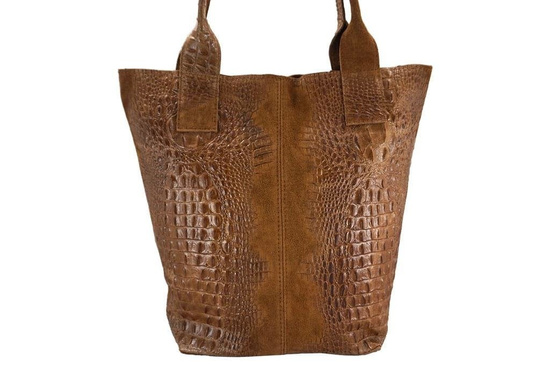 Modny worek skórzany - CROCO - Brązowy jasny