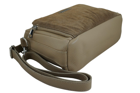 Codzienna torebka ze skóry naturalnej z zamszem - Beżowa