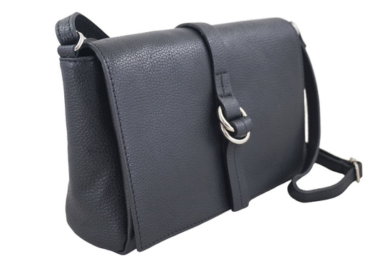 Prostokątna torebka z ozdobną klapką - Czarna 