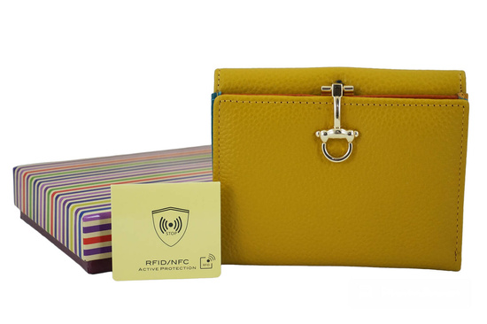 Elegancki portfel ze złotym zapięciem - Żółty ciemny 