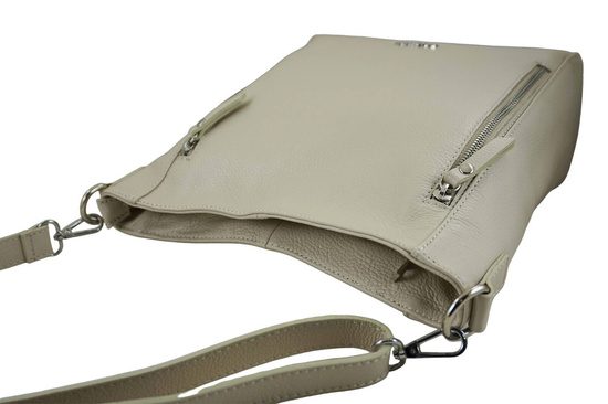 Praktyczna skórzana torebka na ramię - Beżowa jasna 