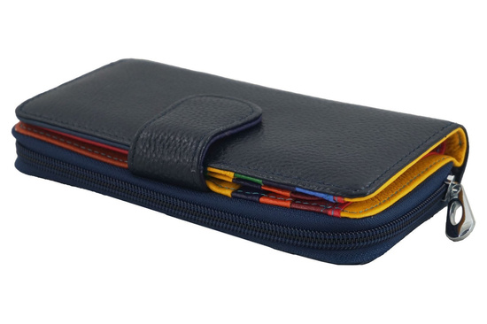 Kolorowy portfel skórzany damski granatowy