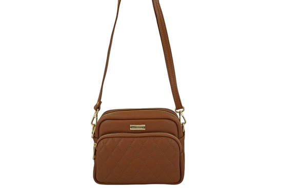 Torebka skórzana na ramię pikowana - Brązowa jasna