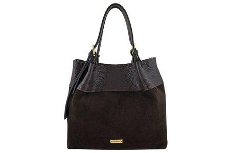 Elegancka torebka damska z naturalnego zamszu - Brązowa ciemna 