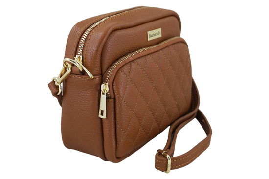 Torebka skórzana na ramię pikowana - Brązowa jasna