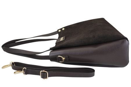 Klasyczna torebka skórzana z zamszem - Brązowa ciemna 