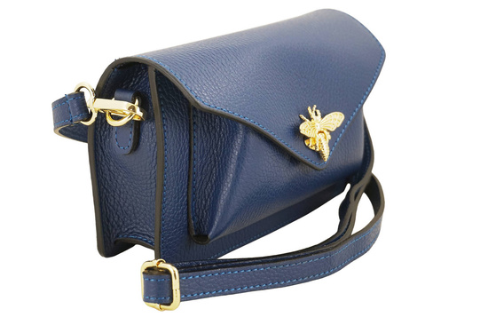 Torebka damska wizytowa skórzana - Granatowa jasna