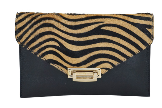 Wieczorowa kopertówka skórzana z modnym printem - Czarna 