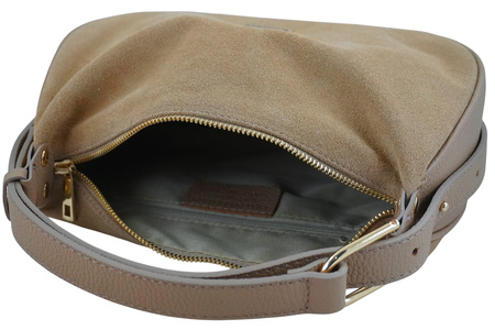 Elegancka torebka zamszowa na ramię - Beżowa 