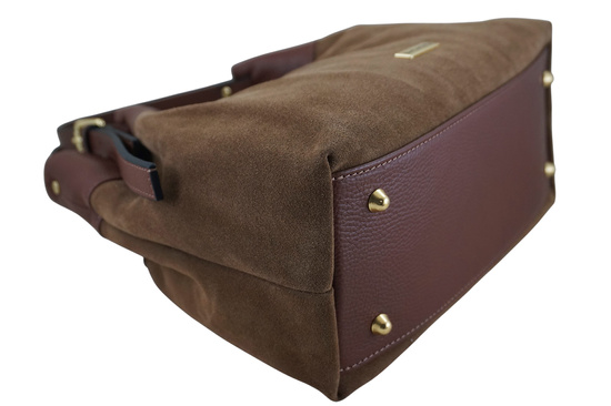 Elegancka torebka damska z naturalnego zamszu - Brązowa 