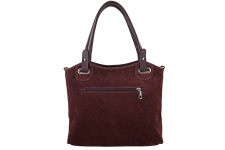 Duża elegancka torebka z naturalnej skóry i zamszu - Bordowa
